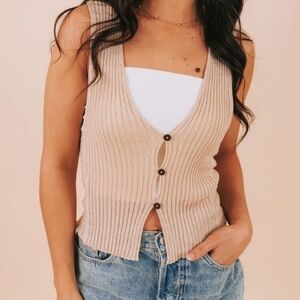 Free People Cream Knit Sweater Vest